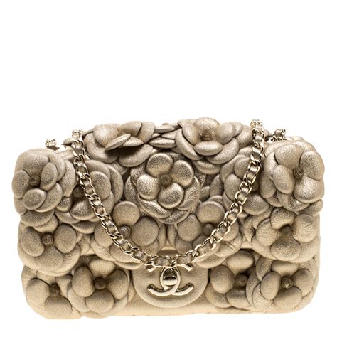 chanel camellia bag gold|Chanel flap bag sizes.